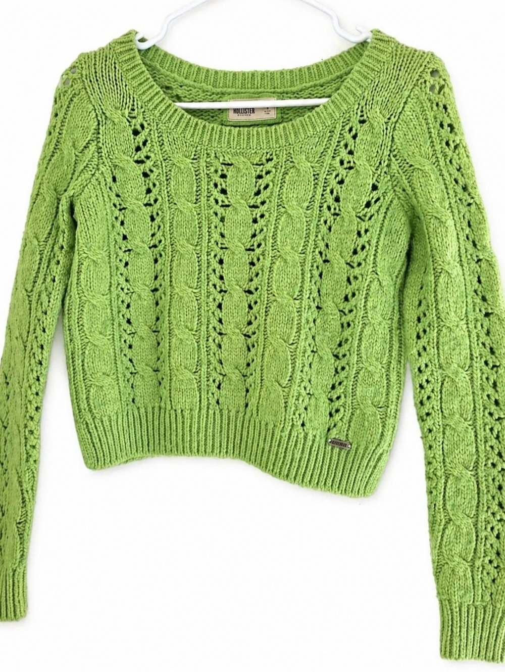 Hollister Lime Green Cable Knit Scoopneck Sweater